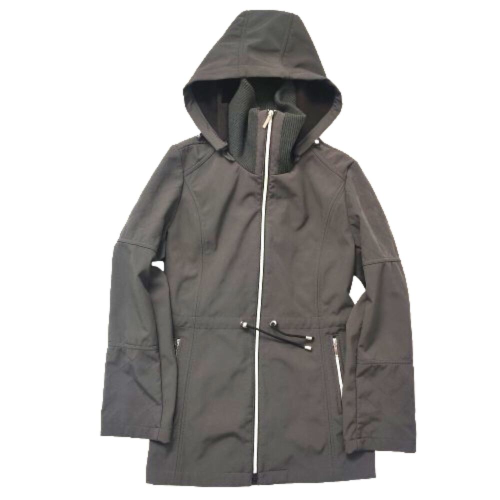 APT. 9 Women's L Gray Fleece Lined Softshell Jacket Removable Hood Quilted